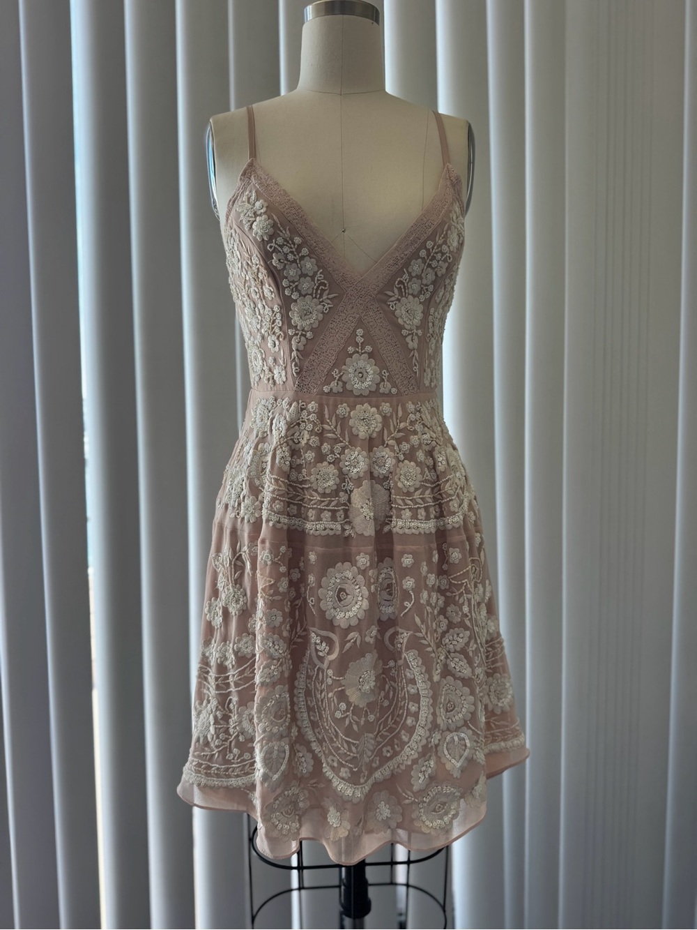 Needle & Thread Blush Pink Embroidered Mini Dress